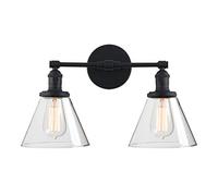 Phansthy Applique murale à 2 flammes - Entonnoir en verre transparent - Applique murale vintage - Intérieur moderne - Éclairage mural de loft - Lampe murale de cuisine (noir)