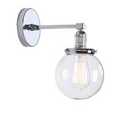 Phansthy Applique murale, applique murale, applique murale vintage, en verre transparent rond, pour miroir, salle de bain, cuisine, style maison de campagne (couleur chromée)