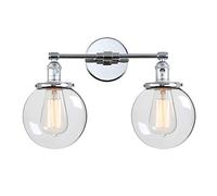 Phansthy Applique murale industrielle vintage - 2 ampoules - En verre transparent - Lampe murale de loft - Design rétro - Pour miroir - Pour chambre à coucher et cuisine - Couleur chromée