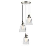 Phansthy Lampes suspendues industrielles rétro avec abat-jour en verre transparent, luminaire de cuisine E27 3 lampes suspendues au plafond à montage affleurant pour salon et salle à manger (Brossé)