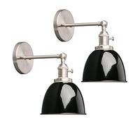 Phansthy Lot de 2 appliques murales industrielles avec interrupteur marche-arrêt, lampe rétro en métal avec abat-jour en dôme, luminaires muraux intérieurs E27 pour cuisine et chambre (noir)