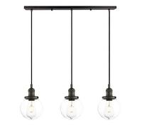 Phansthy Triple Suspension, 2m Cordon Réglable Cordon Suspendu Lampe Cluster Lustre avec Globe Abat-Jour En Verre Clair, 3 Tête Plafonniers Modernes Pour Cuisine Salon (Noir)