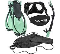 Phantom Aquatics Rapido Boutique Collection Marine Masque de plongée réglable en verre trempé avec sac de transport (Menthe Black, S/M, US : 6-9 / EU : 38-42)