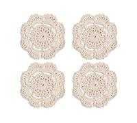 Phantomon Dentelle Ronde Crochet napperons Dessous de Verre Fait à la Main, 10,2 cm, Lot de 4 (Beige)