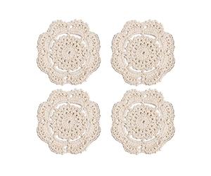 Phantomon Dentelle Ronde Crochet napperons Dessous de Verre Fait à la Main, 10,2 cm, Lot de 4 (Beige)