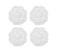 Phantomon Dentelle Ronde Crochet napperons Dessous de Verre Fait à la Main, 10,2 cm, Lot de 4 (Blanc)