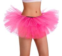 Phantomon Jupe Tutu Classique élastique 5 Couches en Tulle pour Femme et Adolescente, Style Vintage années 1950, Taille Adulte, Rose foncé, Taille Unique