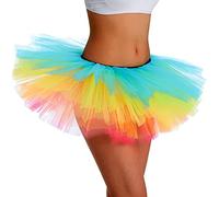 Phantomon Jupe tutu classique élastique 5 couches en tulle pour femme et adolescente, style vintage années 1950, taille adulte, Arc-en-ciel, Taille Unique
