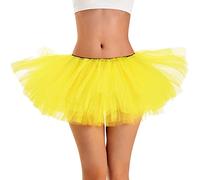 Phantomon Jupe tutu classique élastique 5 couches en tulle pour femme et adolescente, style vintage années 1950, taille adulte, jaune, Taille Unique