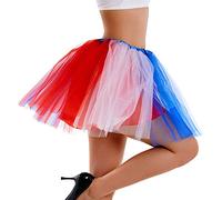 Phantomon Jupe tutu classique élastique en tulle 4 couches Taille adulte non transparente, Drapeau rouge, blanc et bleu, Taille Unique