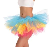 Phantomon Jupe tutu élastique 5 couches en tulle ultra moelleuse pour femme, Arc-en-ciel, taille unique