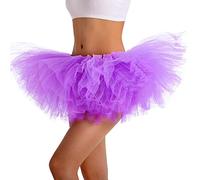 Phantomon Jupe tutu élastique 5 couches en tulle ultra moelleuse pour femme, violet, taille unique