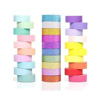 Phantomon Lot de 30 rouleaux de ruban adhésif Washi 15 mm largeur pour masquage et décoratif multi-usages coloré à paillettes pour enfants, couture, scrapbooking, journal