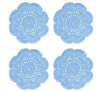 Phantomon Lot de 4 napperons ronds au crochet 20,3 cm - Dessous de plat et dessous de verre en dentelle faits main 100 % coton - Bleu