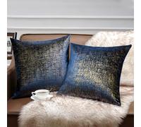 Phantoscope Lot de 2 Housses de Coussin carrées en Velours étincelant avec Motif géométrique et Paillettes dorées Douces pour canapé, lit et Chaise, Bleu Marine 45 x 45 cm