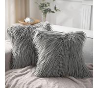 Phantoscope Lot de 2 Housses de Coussin décoratives en Fausse Fourrure de Couleur Unie pour lit/canapé, Gris, 45,7 x 45,7 cm