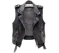 PHARAH Veste Jean Femme, Veste en Jean pour Femme Noir Déchiré Déchiré Fermeture À Glissière sans Manches Jean Manteau De Motard Rétro Délavé Délavé Gilet en Denim Décontracté Hauts Outwear L
