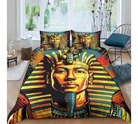 Pharaoh Art Linge de Lit résistante 3 pièces 3D Imprimée Léger Vibrant Egyptian Illustration Housse de Couette avec Taie d'oreiller Entretien Facile for Chambre de Adolescents Single（140x200cm）