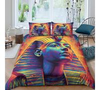 Pharaoh Portrait Ensemble De Literie Microfibre 3 Pièces 3D Imprimée Hypoallergique Vibrant Digital Art Linge de Lit avec Fermeture Éclair Ultra Douce for Chambre de Adolescents King（220x240cm）