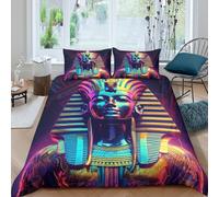 Pharaoh Statue Housse de Couette 3D Effet Microfibre 3 Pièces Hypoallergique Digital Art Style Parure de Lit avec Taie d'oreiller Ultra Douce for Fille Double（200x200cm）
