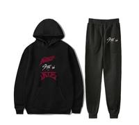 PHARCOYOU Stray Kids Ate Chk Chk Boom Merch Merch Hoodies Jogger Pants Ensemble deux pièces sweatshirts + pantalons de survêtement pour femmes et hommes, Noir , S