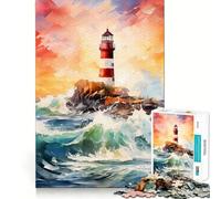 Phare à l'aquarelle Puzzle de 1000 pièces pour Adultes Jeu de logique Découpe de précision Bords Lisses pour Les réunions de Famille (38x52cm)