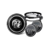 Phare À LED De 7 Pouces + Feux Antibrouillard De 4,5 Pouces, Anneau Halo, Yeux d'ange, Clignotant, Phare Auxiliaire Moto 7 Pouces Phares Avant pour Moto(Set2 Black)