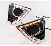 Phare Antibrouillard Led Pour Toyota Pour Yaris 2013 2014 2015 2 Pièces DRL Voiture Modifiée LED DRL Feux De Jour Avec Clignotant Jaune Feu De Brouillard(White yellow)