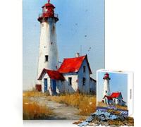 Phare Aquarelle avec Maison au Toit Rouge Puzzle de 1000 pièces pour Adolescents Développe la logique Loisirs paisibles Bords Nets Cadeau mémorable (38x52cm)