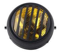 Phare avant avec abat-jour + grille phare moto phares avant universel rétro moto de phare de la grille de la couverture noire de la coque de phare principale 35 W (jaune)