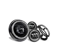 Phare avant LED de 17,8 cm + phares antibrouillard de 11,4 cm, anneau halo yeux d'ange clignotants, phare auxiliaire de moto de 17,8 cm (lot 2 noirs) (lot 1 noir)