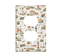 Phare - Cache-prises duplex - Plaque murale - Bateau rustique côtier - En plastique bleu d'été - Taille standard - Double prise de courant pour chambre à coucher, salle de bain, cuisine, entrée