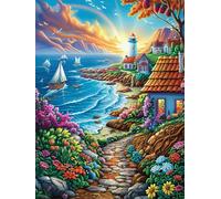 Phare côtier au coucher du soleil 300 Pièces Puzzle Débutant En Carton Haute Densité Faune sauvage et animaux de compagnie Facile Apprentissage Anti-Stress Passe-Temps Cadeau Fête Des Mères Haute Qual