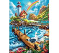 Phare côtier avec un arc-en-ciel 300 Pièces Puzzle Adulte En Carton Sans Déformation Conte de fées animal magique Très Difficile Anti-Stress Jeu De Société Idée Cadeau Anniversaire Rapport Premium 300