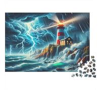 Phare Côtier Puzzle 1000 Pièces Papier Jeu de Puzzle 1000 Pièces Tempête en Mer Relaxation Focus Activité Familiale Décoration Cadeau 70x50cm/1000pcs