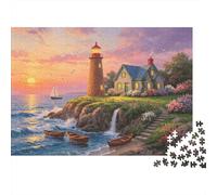 Phare Côtier Puzzle de 1000 Pièces Recycled Maison au Bord de la Mer Senior Puzzles Accessoires de Jeu de Fête Développement de l'Intelligence des Garçons et Filles Amusement Éducatif 52x38cm/100...