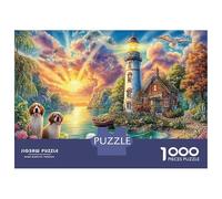 Phare Coucher de Soleil 1000 Pièces Puzzle en Carton Premium pour La Détente Mentale Et La Réflexion Coastal Lighthouse Swan Sky Excellent pour Une Pause Bureau Et comme Puzzle 38x26cms