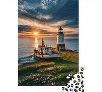 Phare Coucher de Soleil Puzzle 1000 Pièces Papier pour Adultes Vue Nocturne Puzzle en Famille Détente 38x26cm/1000pcs
