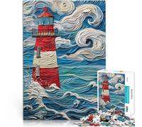 Phare dans Une mer agitée Puzzles pour Adolescents 1000 pièces Réduction du Stress intéressante Décoration Parfaite 38x26cm