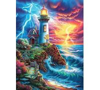 Phare dans une tempête magique 1000 Pièces Puzzle Collectionneur En Carton Anti-Déchirure Faune sauvage et animaux de compagnie Haute Difficulté Motif Complexe Décoration Murale Collection Cadeau Prem