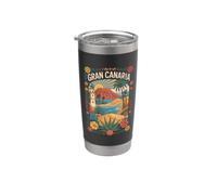 Phare de Gran Canaria - Fleurs tropicales - Voyage amusant Gobelet isotherme en acier inoxydable double paroi