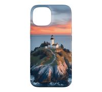 Phare de l'île au Coucher du Soleil, scène de Paysage océanique côtier Coque pour iPhone 15