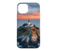 Phare de l'île au Coucher du Soleil, scène de Paysage océanique côtier Coque pour iPhone 15 Plus