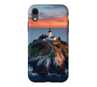 Phare de l'île au Coucher du Soleil, scène de Paysage océanique côtier Coque pour iPhone XR