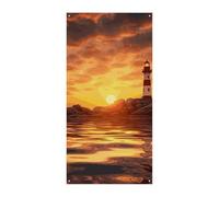 Phare de mer au coucher du soleil couverture de porte printemps été drapeau à suspendre panneau extérieur saisonnier vacances cour décoration pour porte d'entrée et porche