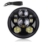 Phare de moto 12V rond LED lampe frontale, 2 modes d'éclairage, adapté pour 5,75 pouces, clignotant rétro - Le noir