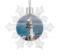 Phare de Noël en forme de flocon de neige - 9,4 x 10,4 cm - Pendentif en plastique pailleté pour sapin de Noël - Décoration pour les vacances, l'hiver, la cheminée, la fenêtre, cadeau de fête