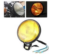 Phare de style rétro vintage moto universelle phare accessoire de modification de un travail exquis(coque noire. verre jaune)