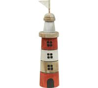 Phare Déco Bois Rayures Rouge Blanc 30,5cm pour Déco Maritime Shabby Chic