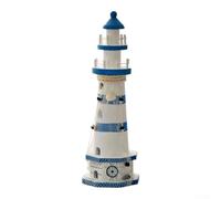 Phare décoratif en bois de style méditerranéen pour décoration d'intérieur, centre de table, étagère, plage, maison (38 cm)